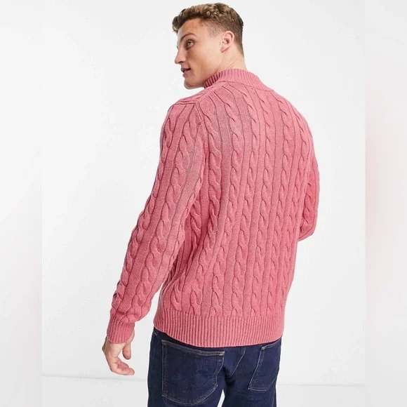 Polo Ralph Lauren icon logo cotton cable knit sweater in pink marl size XL